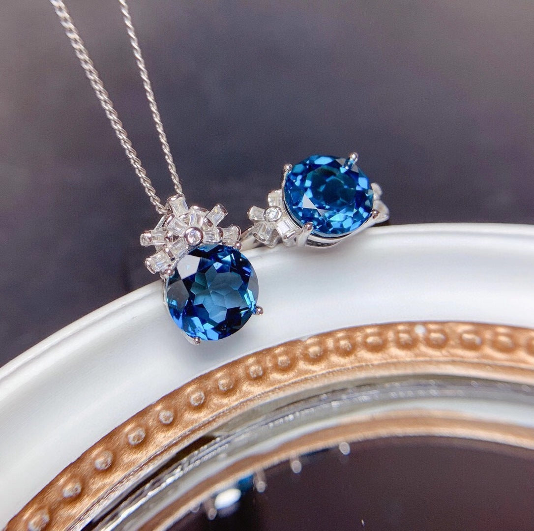 London Blue Stones Pendants Necklaces Jewelry Sets