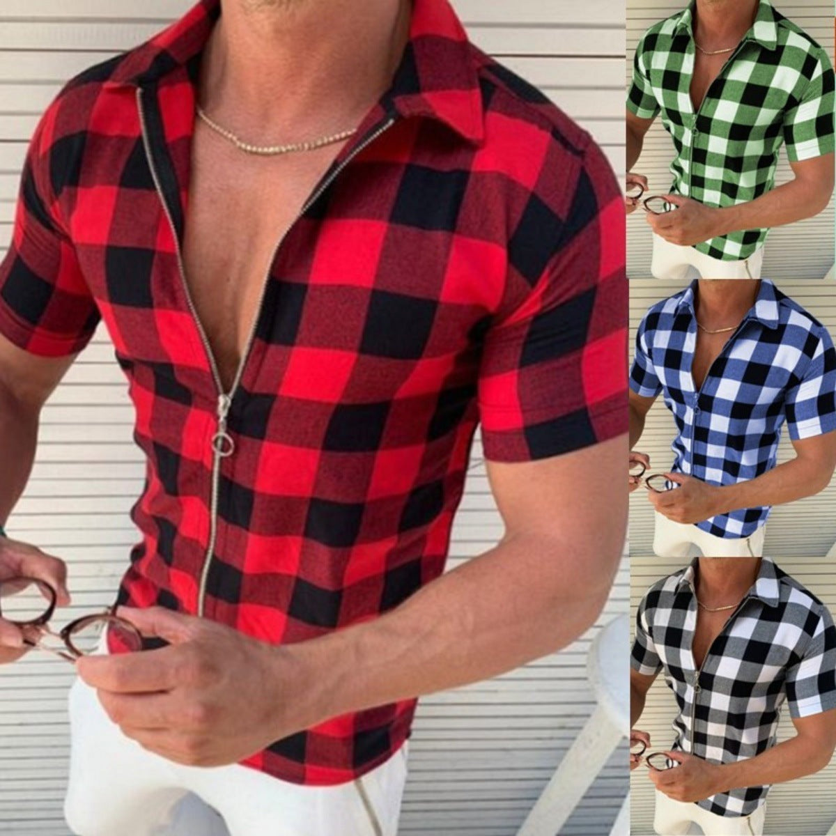 Plaid Zipper Shirt for Men