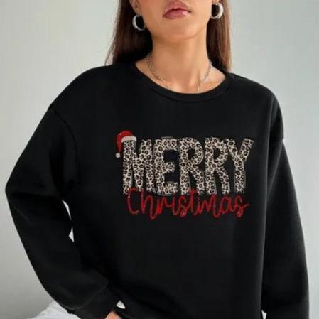 Leopard Merry Printed Round Neck Casual Pullover