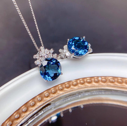London Blue Stones Pendants Necklaces Jewelry Sets
